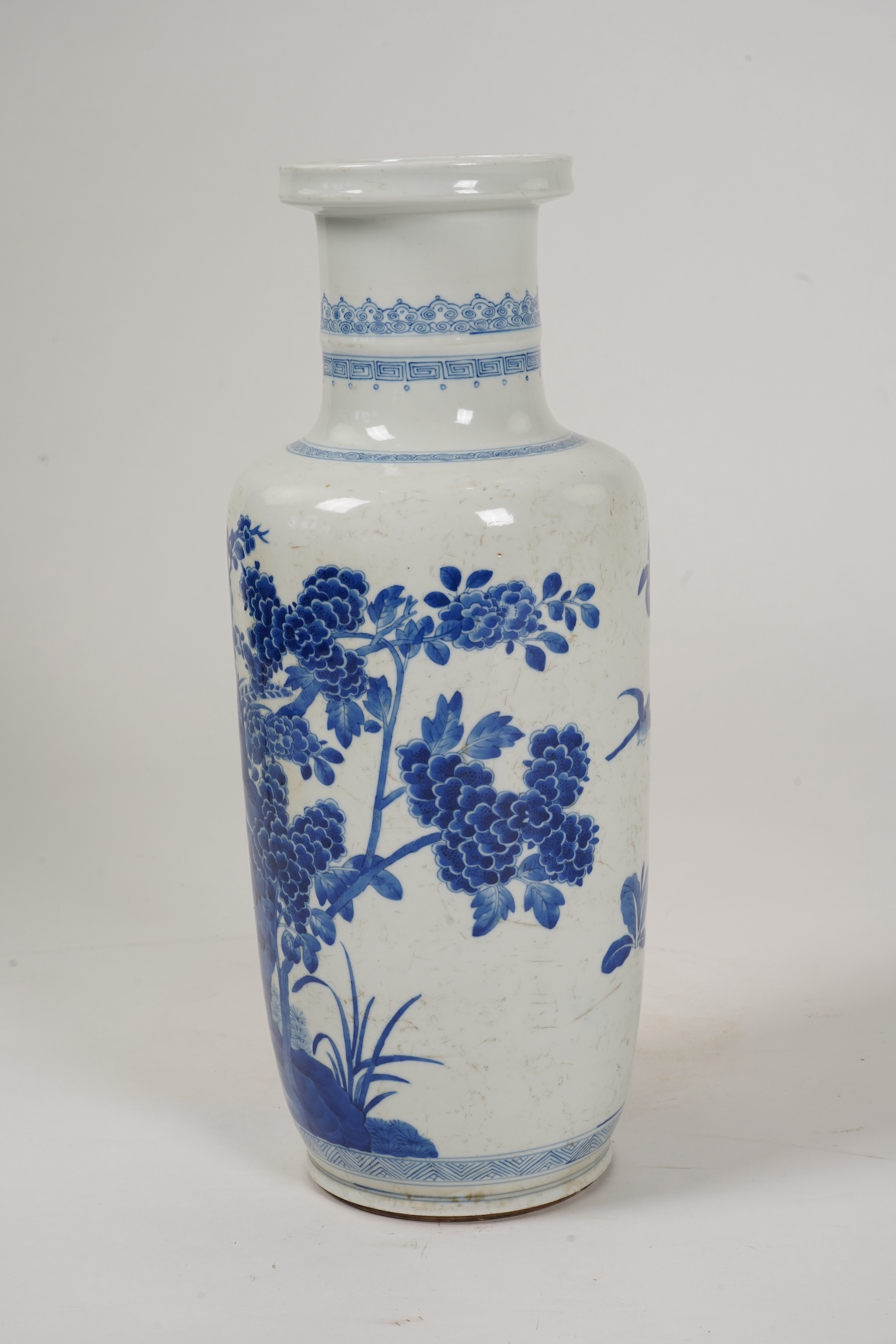 A Chinese blue and white rouleau vase, probably Kangxi (1662-1722)